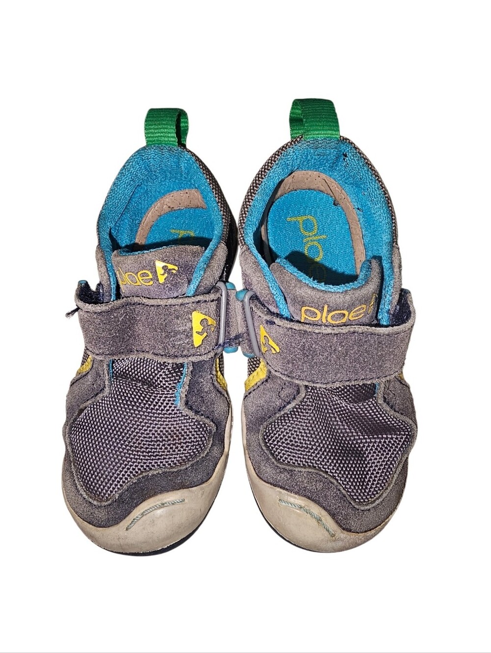PLAE Gray and Blue Kids Sneakers with Green Heel Tabs